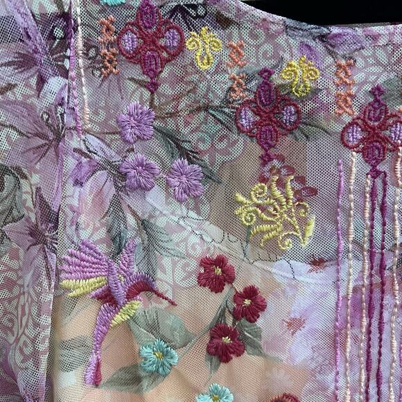 Johnny Was Valentina Melrose Mesh Blouse Sz S Embroidered Floral Butterfly NEW - Picture 7 of 8